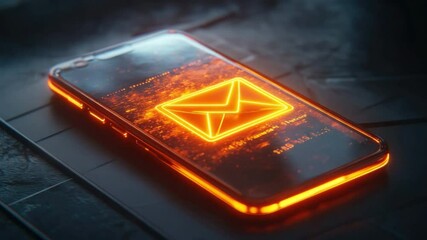 Wall Mural - modern smartphone with glowing envelope icon representing email communication on a dark background