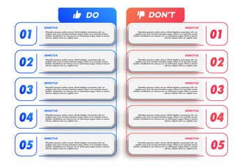 Wall Mural - Do and dont infographic design template trendy colorful style vector 10 eps