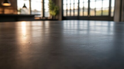 Leinwandbilder - Close-up of a polished concrete slab featuring subtle marbling and soft texture, showcasing a contemporary interior design with natural light