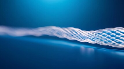 Aufkleber - Dynamic wave pattern composed of soft blue and white points and lines undulates beautifully against a dark gradient backdrop, featuring ample copy space on the left