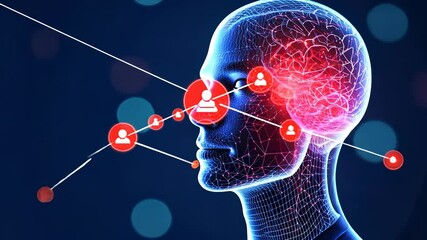 Artificial intelligence forming a woman face technology, intelligence processing in background AI circuits and connections, glowing blue lights, futuristic with artificial data concept video 4k