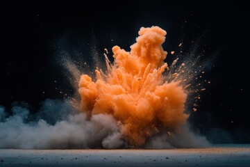Fototapete - Capturing a powerful explosion with vibrant orange flames and thick gray smoke rising against a dark backdrop, creating an impactful visual experience