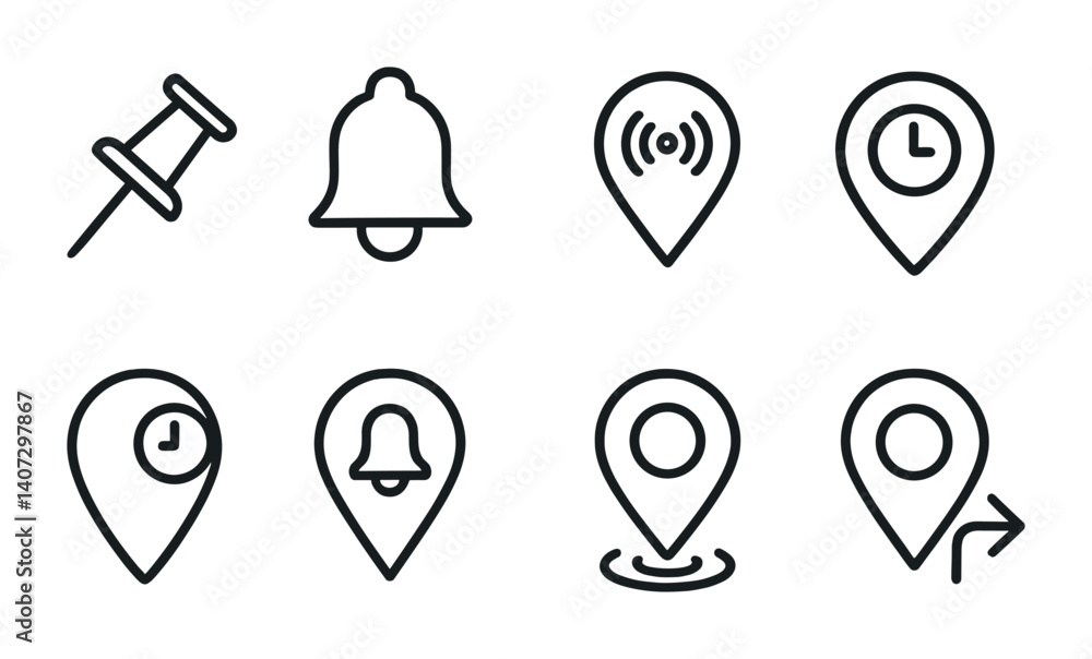 outline vector icons of permissions settings: app permissions, camera ...