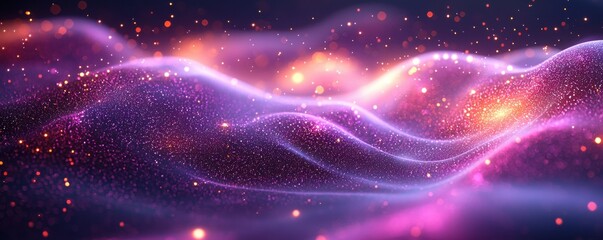 Wall Mural - Abstract colorful glowing particles creating a luminous wave pattern
