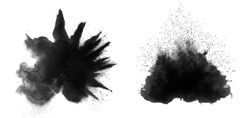 Wall Mural - dynamic black smoke and white powder explosion effects captured on a transparent background for visu