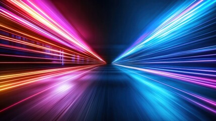 Wall Mural - Neon speed lines tunnel, night scene, futuristic