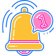 © Aronova - Transparent child icon for a mobile game or app: notification bell icon with number one in a colorful style