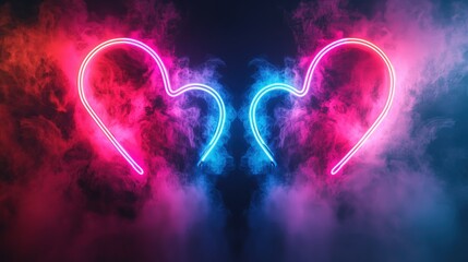 Canvas Print - Neon heart shapes in smoky background