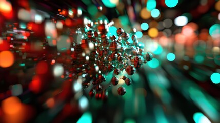 Wall Mural - Abstract metallic cluster in vibrant bokeh tunnel