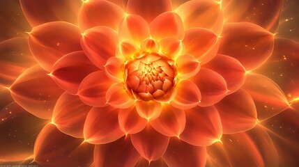 Wall Mural - A radiant scarlet dahlia in full bloom, symmetrical petals forming a stunning pattern, high-definition detail, soft golden light enhancing depth