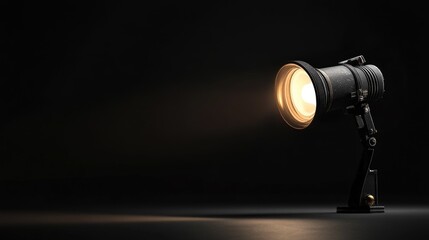 Poster - Spotlight shining in black space, detailed Fresnel lens and halogen light source visible
