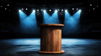 Canvas Print - Wooden podium on stage with spotlights