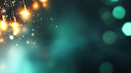 Canvas Print - Warm Edison Bulbs, Bokeh Background, Teal, Festive Mood, Perfect for Holiday