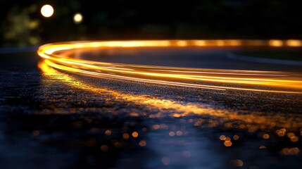 Canvas Print - night road curve light trails city background