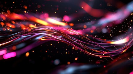 Wall Mural - Abstract glowing vibrant waves in dark space
