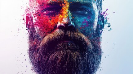Poster - Colorful beard shape splattered with vibrant paint creates an artistic expression in an urban setting