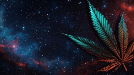 Wall Mural - Cannabis leaf in space; cosmic nebula background