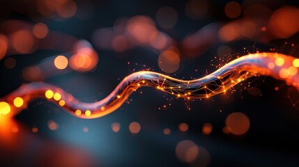 Wall Mural - abstract flowing energy line in dark space with glowing particles