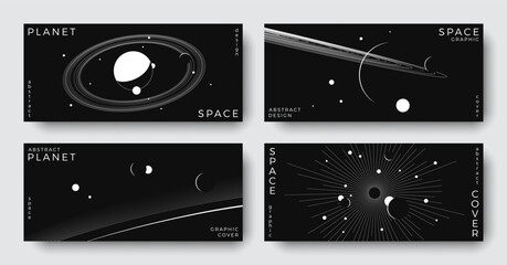 Wall Mural - set of abstract space astronomy horizontal backgrounds. line art galaxy, universe, planet, solar sys