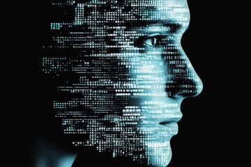 Leinwandbilder - Silhouette of a man's face combined with digital data streams representing technology and innovation : Generative AI