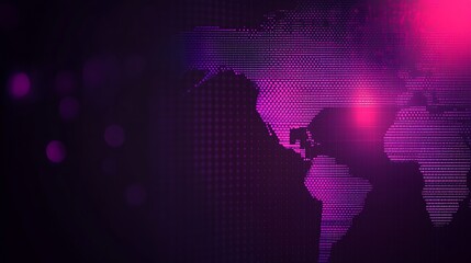 Poster - Stylized world map in pink and purple hues made of dots representing global connections and data : Generative AI