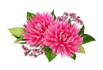 Wall Mural - pink dahlia flowers and limonium in a floral arrangement isolated on white or transparent background