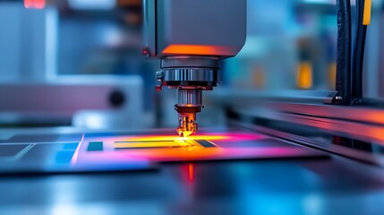 Leinwandbilder - Showcasing a laser scanning setup capturing details in a vibrant illuminated work environment : Generative AI