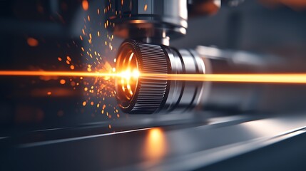 Poster - Close-up of a high-tech laser cutting machine showcasing precision engineering and vibrant sparks : Generative AI