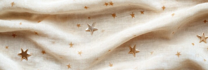 Leinwandbilder - Gentle stars scattered over creamy linen texture create a soothing Lapki-style pattern background for calming décor