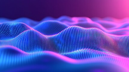 Fototapete - Mesmerizing digital waves of blue and pink hues form a captivating abstract surface in a futuristic setup : Generative AI