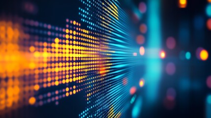 Poster - Dynamic flow of vibrant glowing data with dots and lines creating a futuristic digital landscape : Generative AI