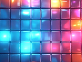 Fototapete - Dynamic Vibrant Colorful Tile Pattern with Shiny Surfaces and Bright Lights : Generative AI