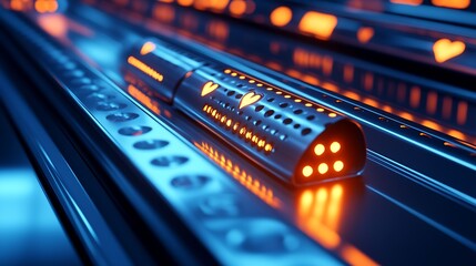 Aufkleber - Futuristic close-up of a rounded control panel with illuminated shapes and sleek design : Generative AI