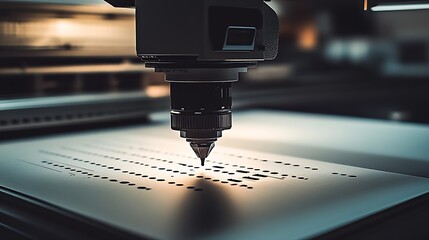 Leinwandbilder - Advanced machining technology showcasing the intricate process of laser engraving on a work surface : Generative AI