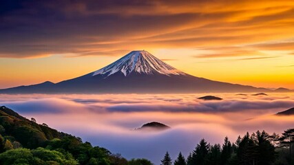 Poster - Majestic Mountain Peak Emerging from a Sea of Clouds at Sunrise