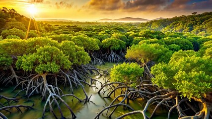 Poster - Golden Hour in the Mangrove Forest A Breathtaking Aerial View