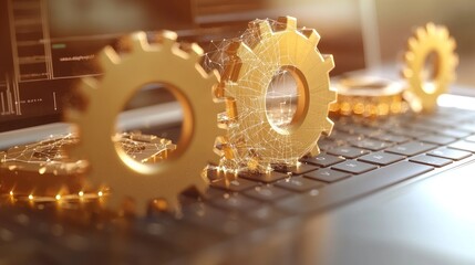 Golden Gears on Laptop Keyboard