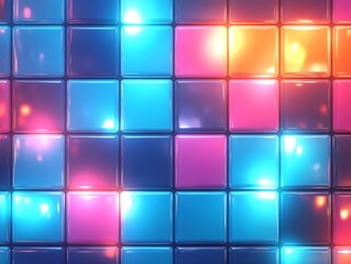 Poster - Colorful Glossy Tile Arrangement with Bright Lights Creating a Modern Abstract Look : Generative AI