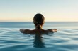 © The Little Hut - Peaceful Woman in Infinity Pool with Stunning Ocean View at Golden Hour : Generative AI