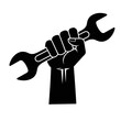 © Ammu - A black silhouette of a raised fist holding wrench isolated on transparent background, png image, for labor day in may 1