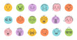 © YummyBuum - Hand drawn color emoji. Sketchy doodle faces with different emotions, mood expressions, funny smiling, sad stylized heads, social media avatar, stickers classy vector isolated cartoon set