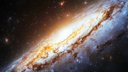 Wall Mural - a spiral galaxy with a bright yellow center. the galaxy is filled with stars and is surrounded by a 