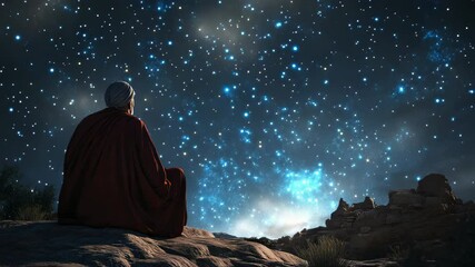 Wall Mural - Abraham looking at the sky full of stars, Gods promise of descendants as numerous as the stars, clear night sky, serene and reflective atmosphere
