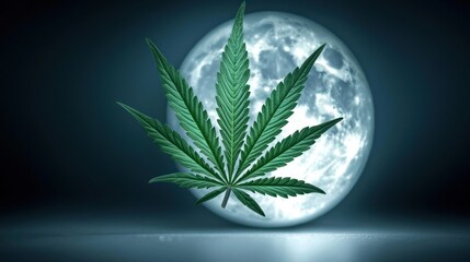 Wall Mural - Night Moon Cannabis Leaf,  Mystical, Therapeutic Setting