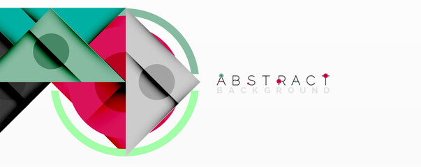 Leinwandbilder - Modern abstract design features overlapping geometric shapes. Vibrant colors, including teal, pink, gray, create dynamic composition. Minimalist style, clean lines, contemporary aesthetic.
