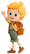 © Oksana - Cute cartoon blonde kid with backpack, waving, bright and cheerful, transparent backgroun