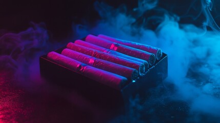 Wall Mural - vibrant smoke and glowing cylinders create a dynamic scene. the interplay of colors captivates viewe
