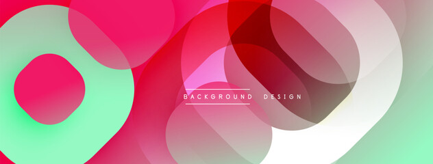 Poster - Abstract colorful circles overlap creating vibrant design. Pink, red, green hues blend smoothly. Modern background perfect for digital projects, presentations.