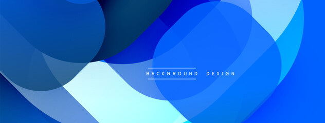 Poster - Abstract blue design features overlapping circles, creating dynamic layers. Gradient shades offer depth, modern aesthetic. Text reads background design centrally.