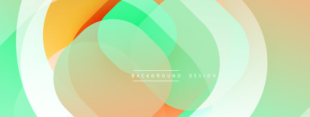 Leinwandbilder - Abstract background features overlapping translucent circles. Colors include orange, green, beige, white. Soft gradients create smooth transitions, modern aesthetic.